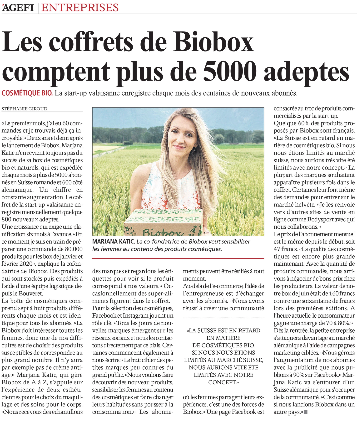 Article paru dans l'AGEFI